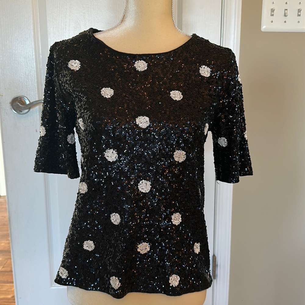 J. Crew Black Sequin Short Sleeve Top